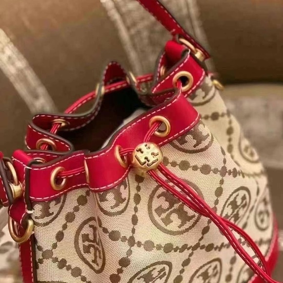 Tory Burch T Monogram Jacquard Bucket Bag, Hazelnut, Style 84336 - Picture 3 of 9